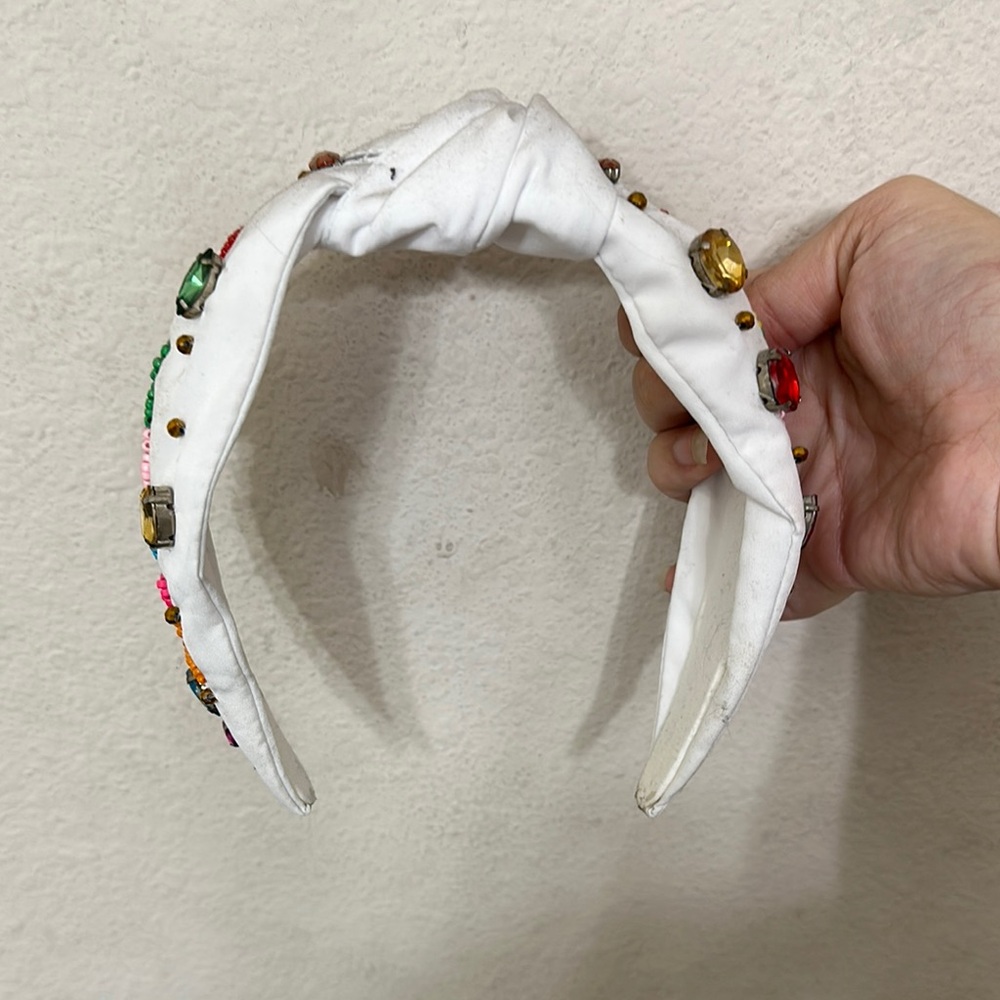 White Headband with Colorful Gem Accents